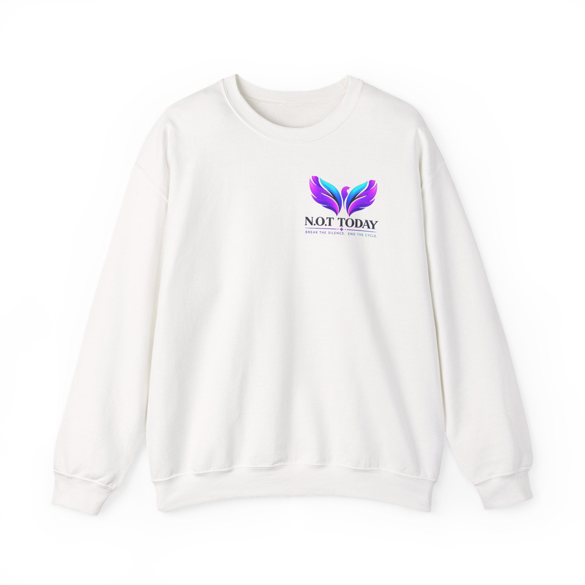 Trauma Awareness Crewneck Sweatshirt — “Not Today” Butterfly & “No More” Ribbon Design