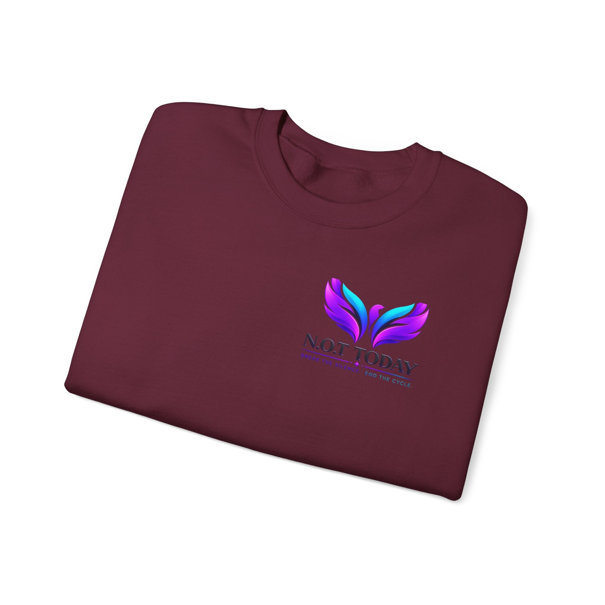 Trauma Awareness Crewneck Sweatshirt — “Not Today” Butterfly & “No More” Ribbon Design