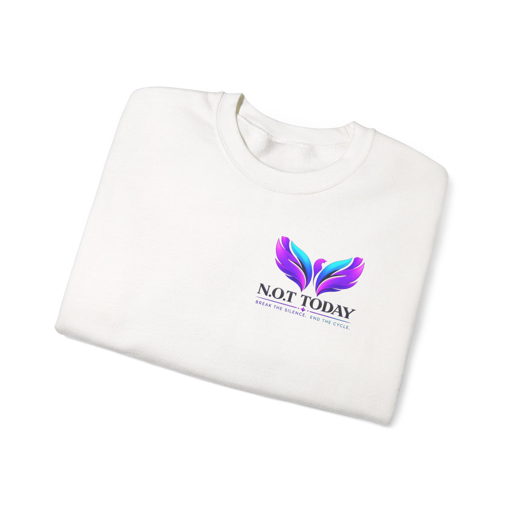Trauma Awareness Crewneck Sweatshirt — “Not Today” Butterfly & “No More” Ribbon Design