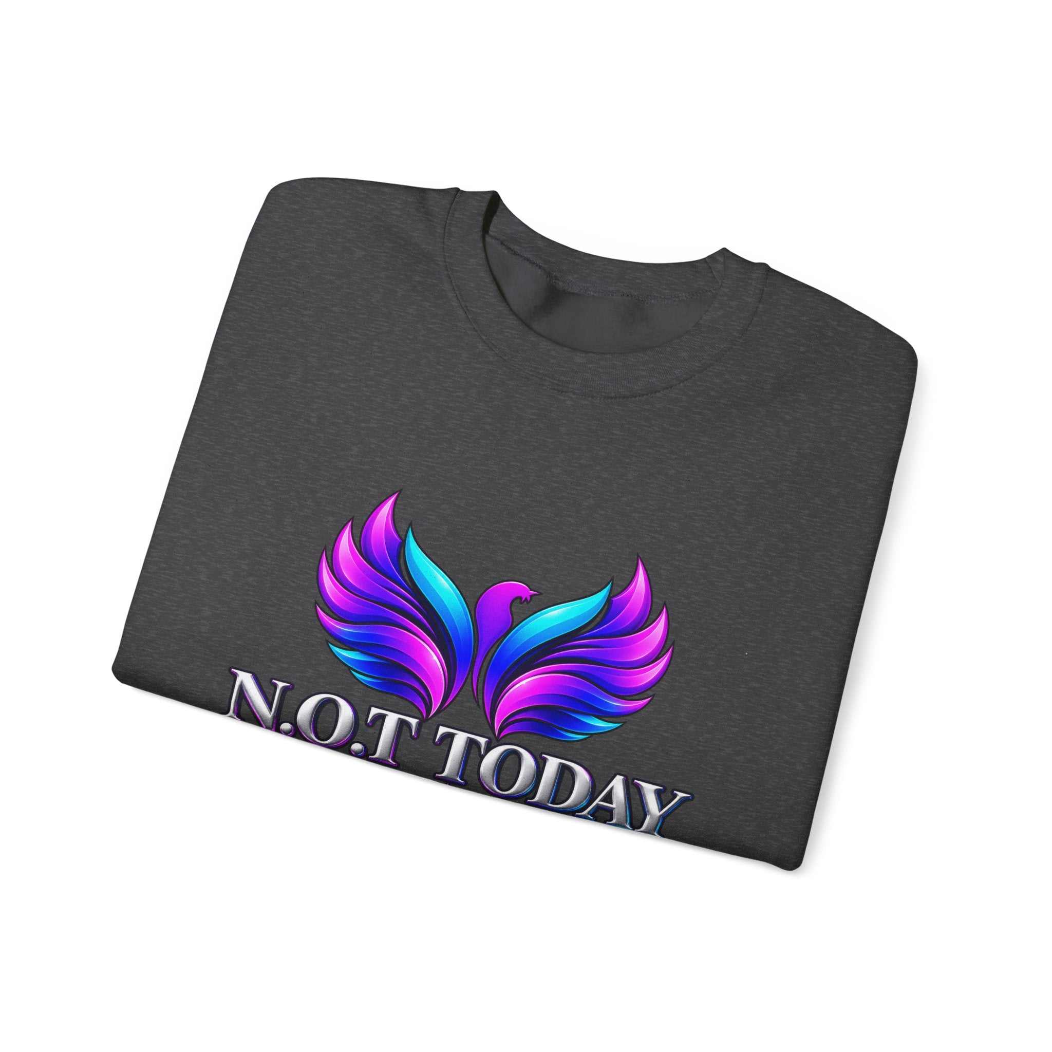 Mental Health Awareness Crewneck Sweatshirt — "Not Today" Phoenix Design with "I Choose Peace Over Pain" Back Art