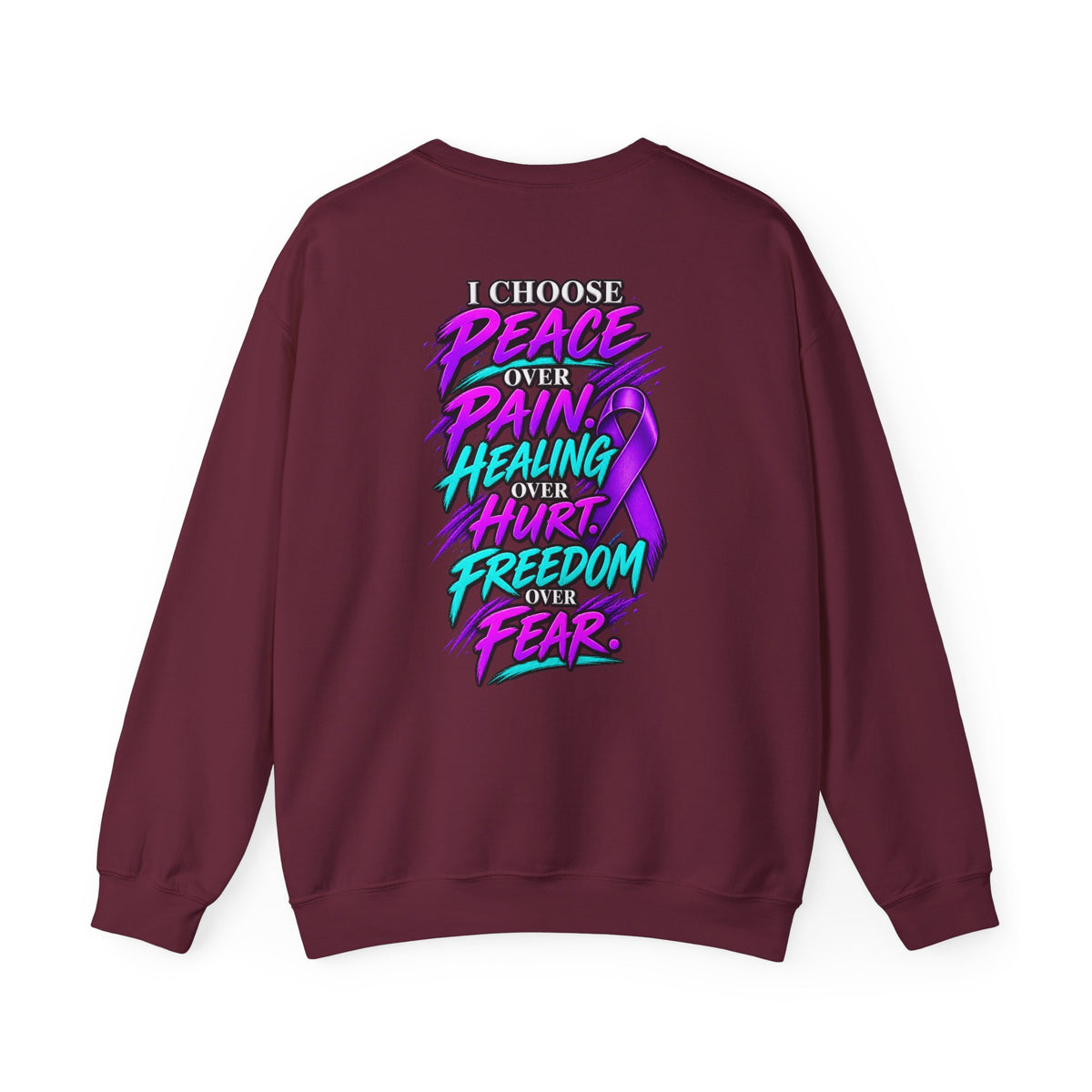 Mental Health Awareness Crewneck Sweatshirt — "Not Today" Phoenix Design with "I Choose Peace Over Pain" Back Art
