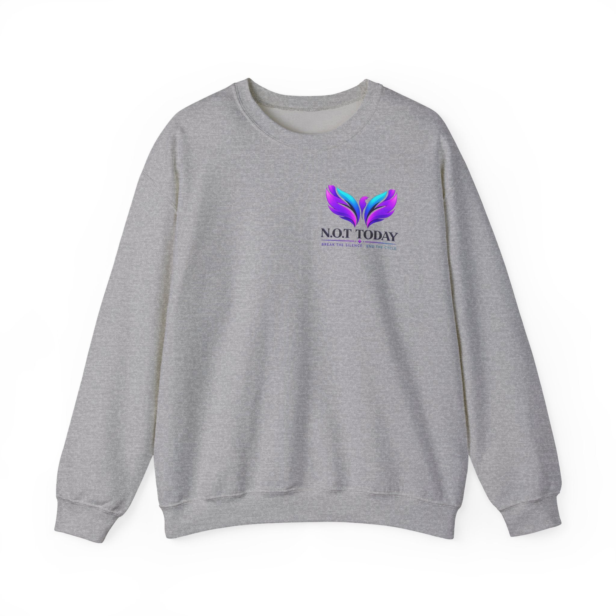 Trauma Awareness Crewneck Sweatshirt — “Not Today” Butterfly & “No More” Ribbon Design