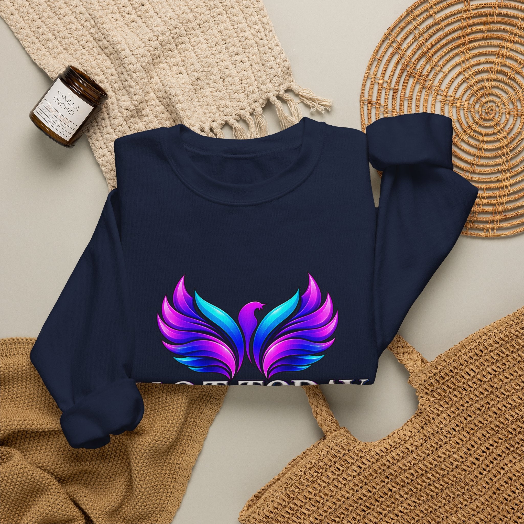 Mental Health Awareness Crewneck Sweatshirt — "Not Today" Phoenix Design with "I Choose Peace Over Pain" Back Art