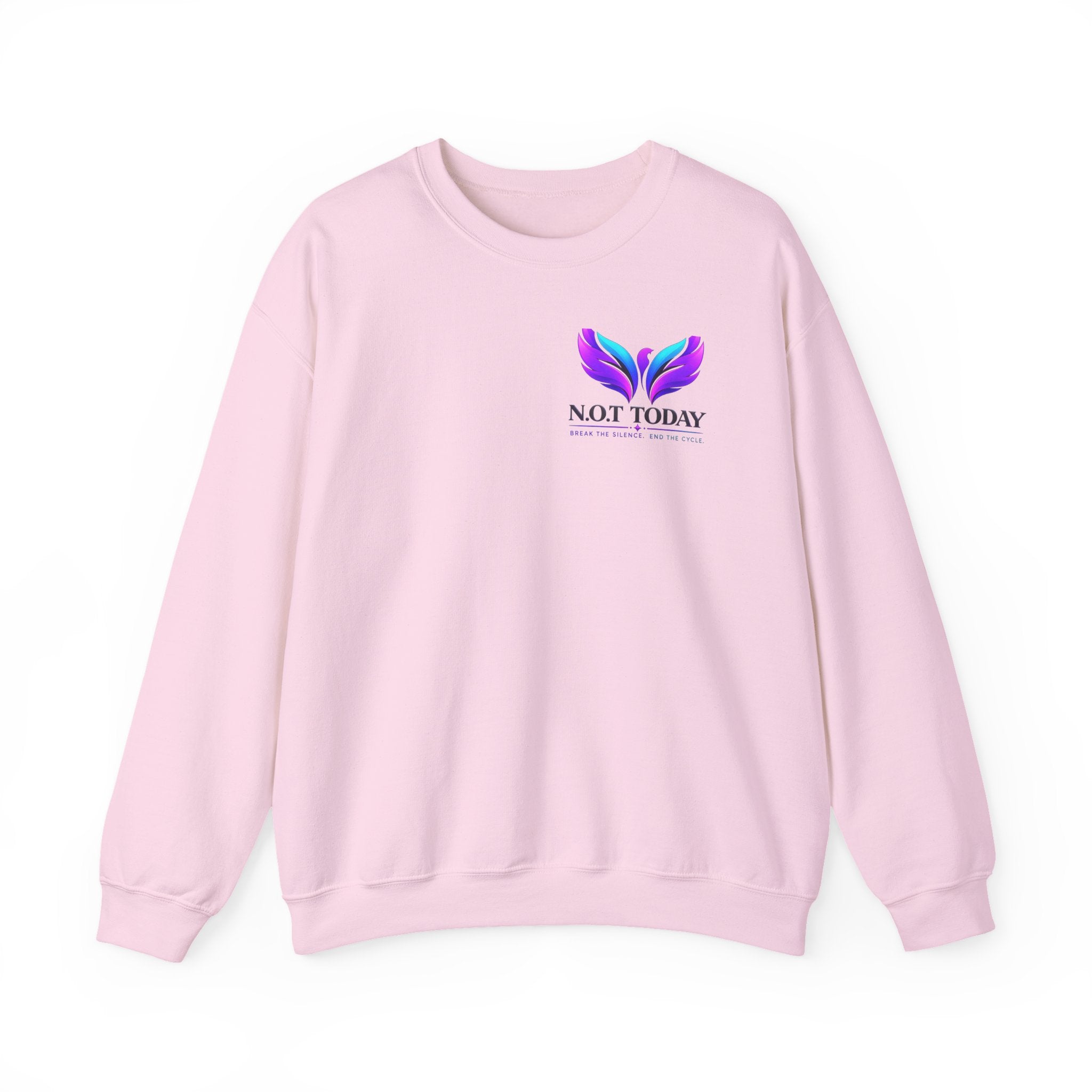 Trauma Awareness Crewneck Sweatshirt — “Not Today” Butterfly & “No More” Ribbon Design
