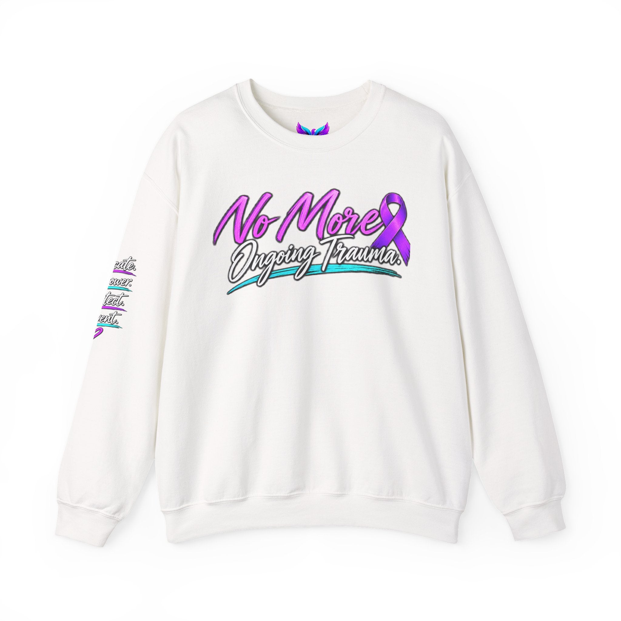 No More Ongoing Trauma Crewneck Sweatshirt — Mental Health Awareness Ribbon Design