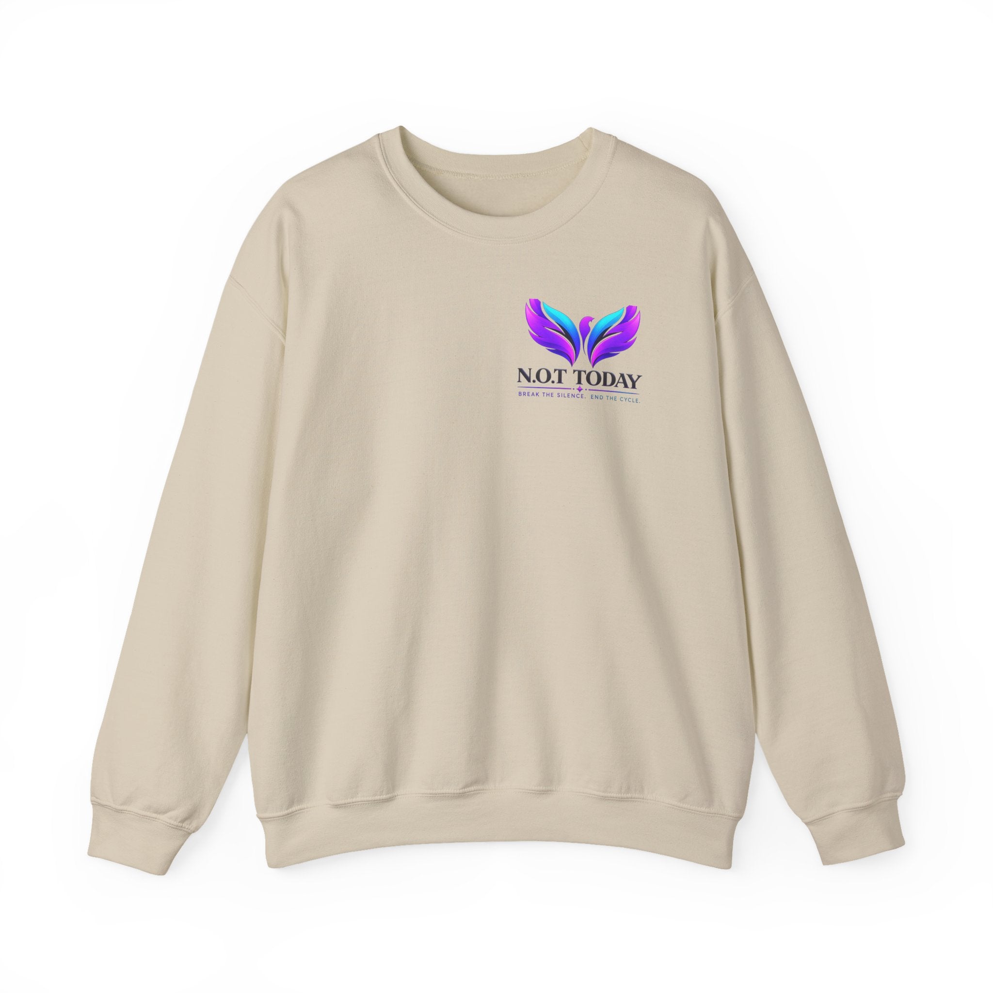 Trauma Awareness Crewneck Sweatshirt — “Not Today” Butterfly & “No More” Ribbon Design