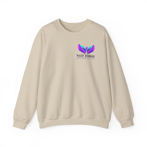 Trauma Awareness Crewneck Sweatshirt — “Not Today” Butterfly & “No More” Ribbon Design