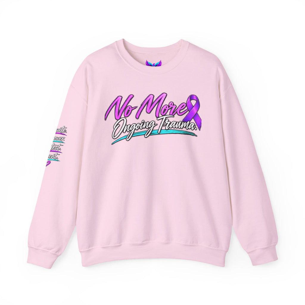 No More Ongoing Trauma Crewneck Sweatshirt — Mental Health Awareness Ribbon Design