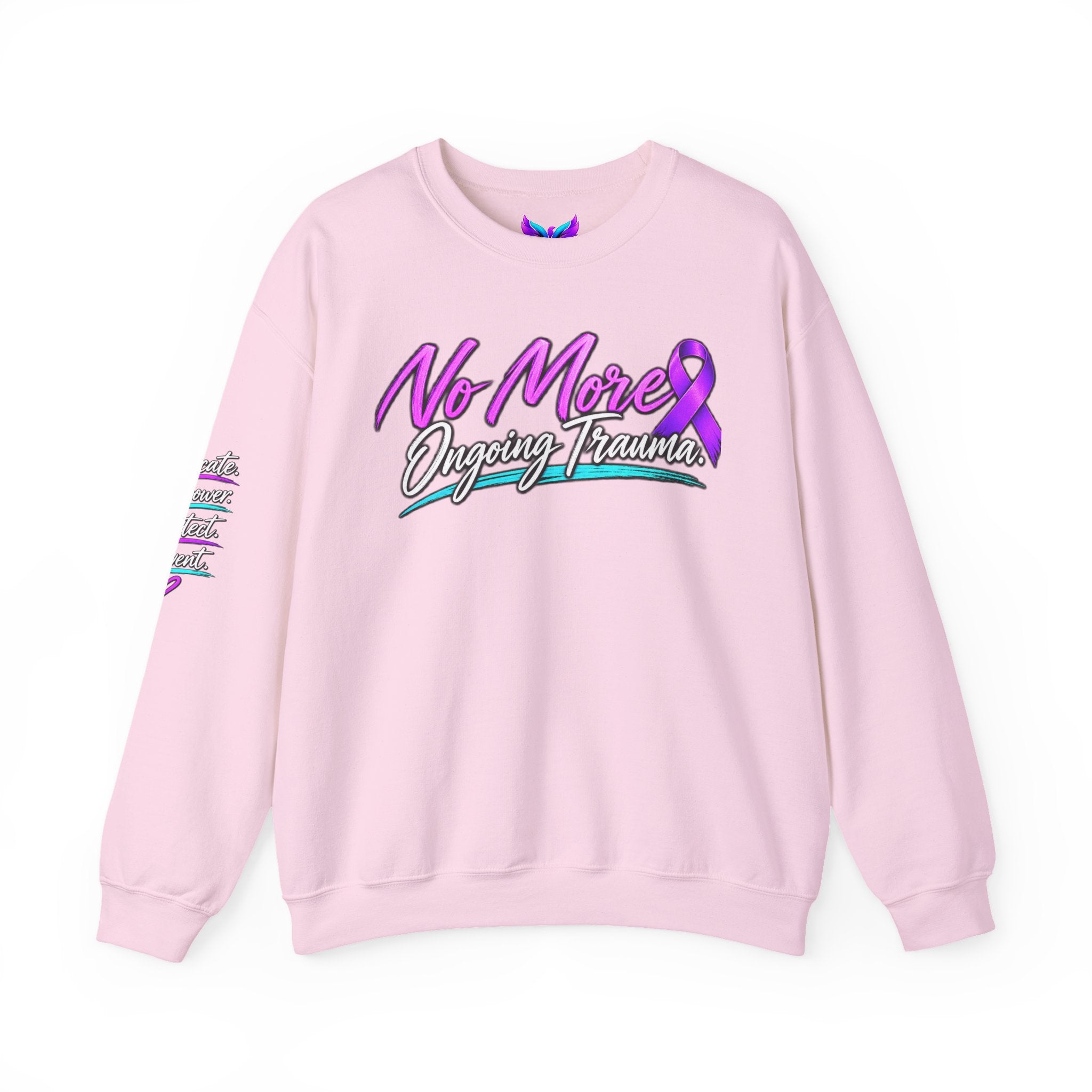 No More Ongoing Trauma Crewneck Sweatshirt — Mental Health Awareness Ribbon Design
