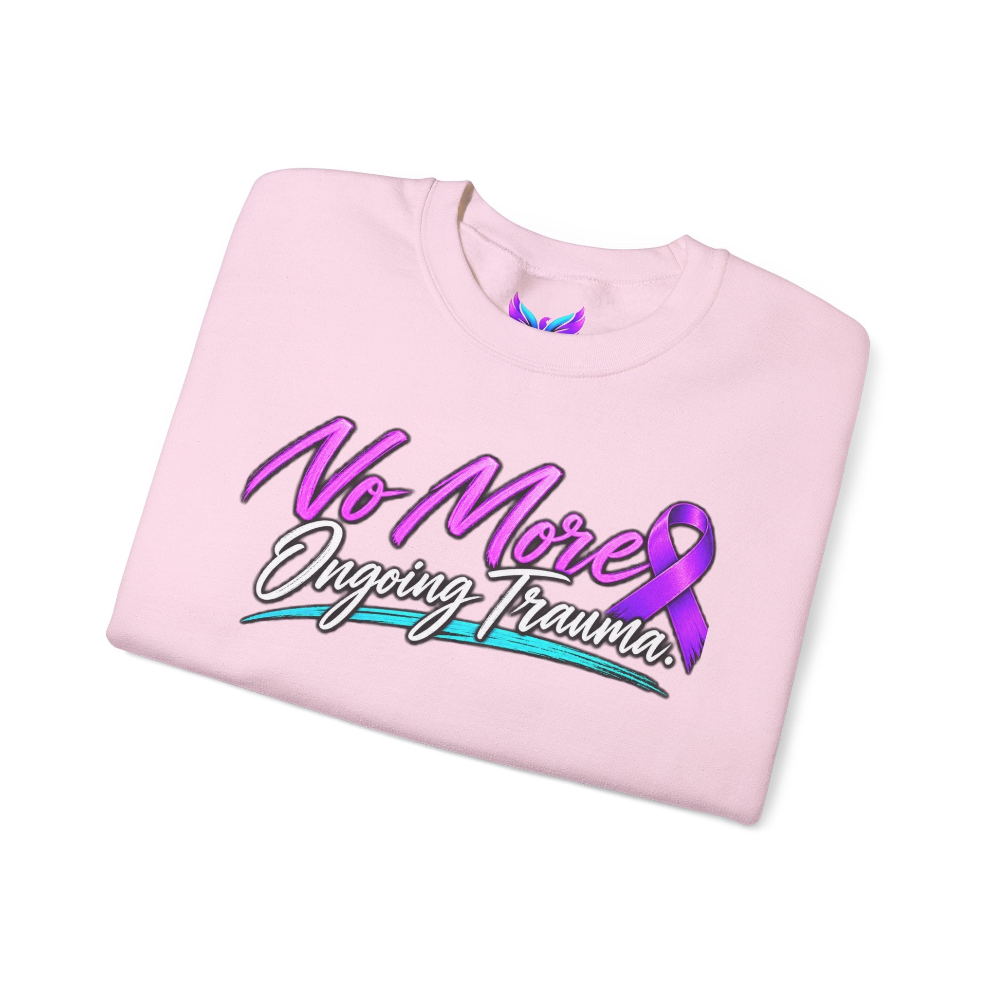 No More Ongoing Trauma Crewneck Sweatshirt — Mental Health Awareness Ribbon Design
