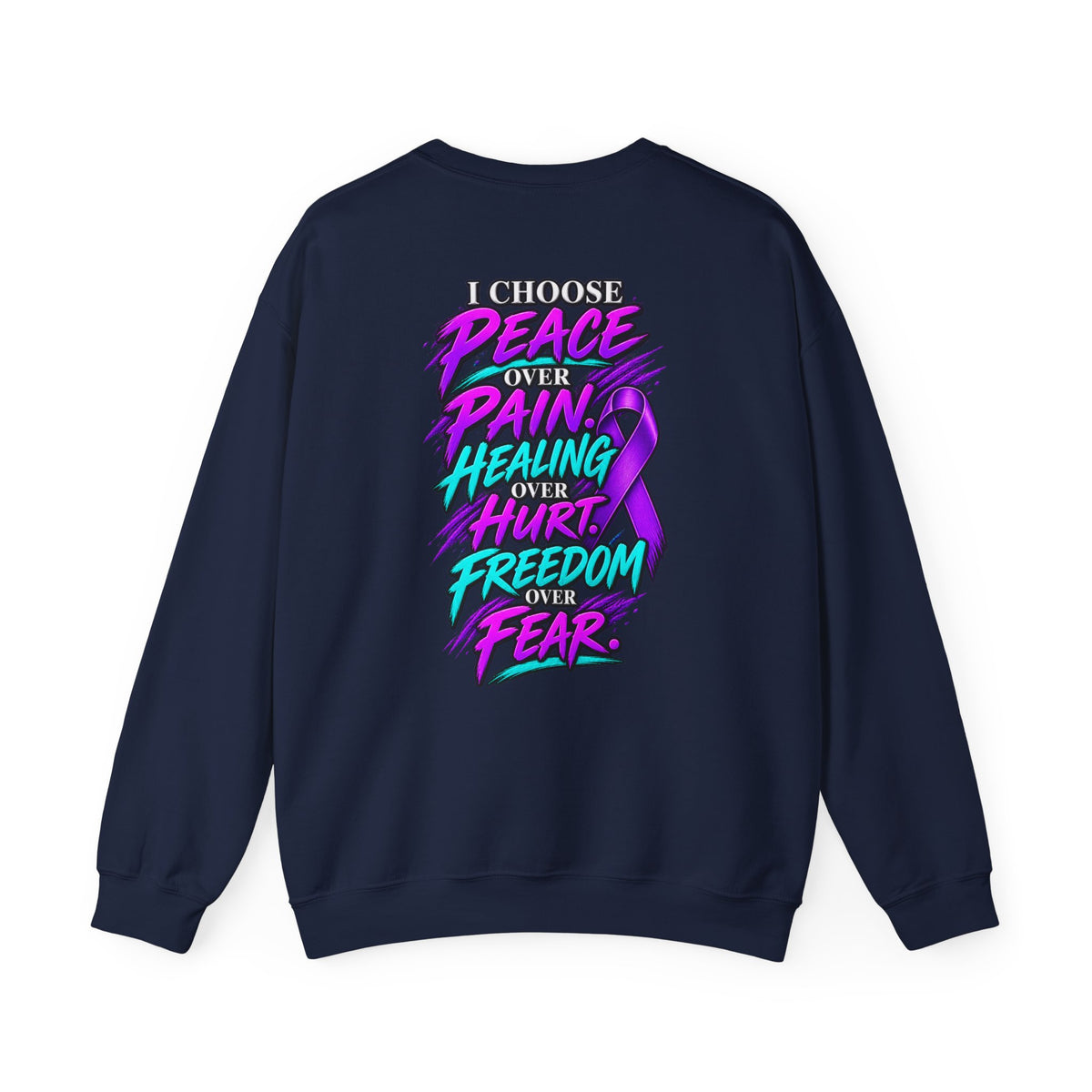 Mental Health Awareness Crewneck Sweatshirt — "Not Today" Phoenix Design with "I Choose Peace Over Pain" Back Art