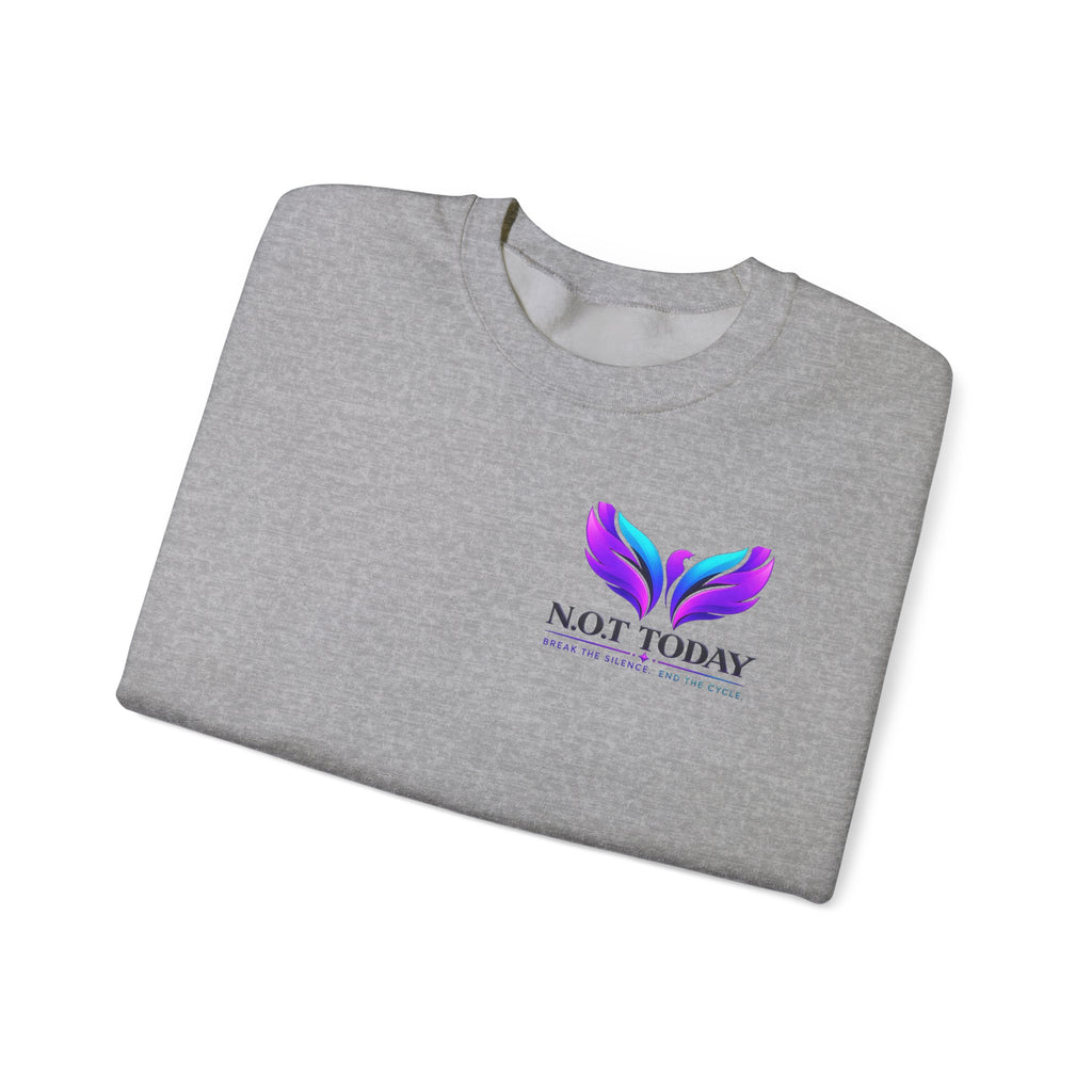 Trauma Awareness Crewneck Sweatshirt — “Not Today” Butterfly & “No More” Ribbon Design