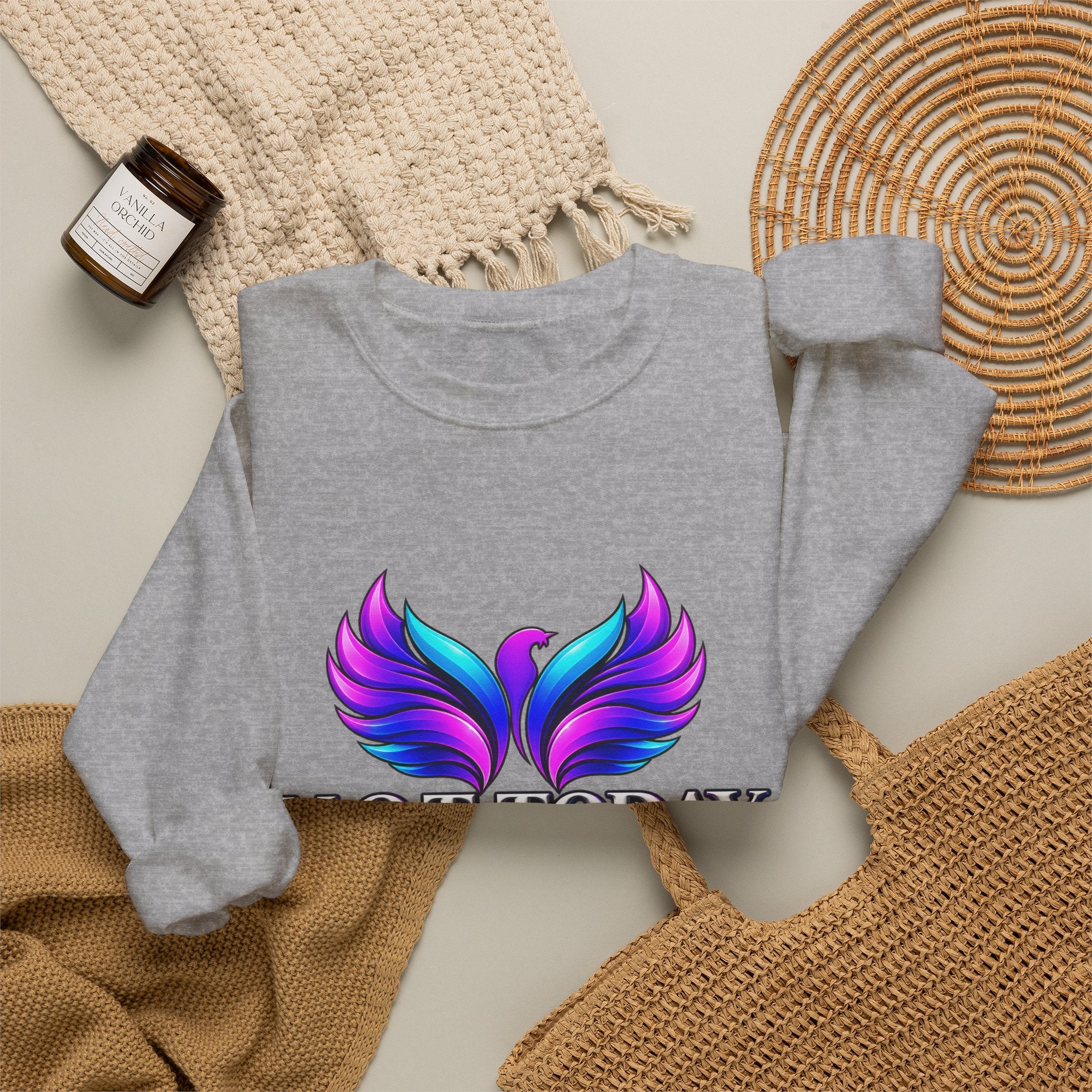 Mental Health Awareness Crewneck Sweatshirt — "Not Today" Phoenix Design with "I Choose Peace Over Pain" Back Art