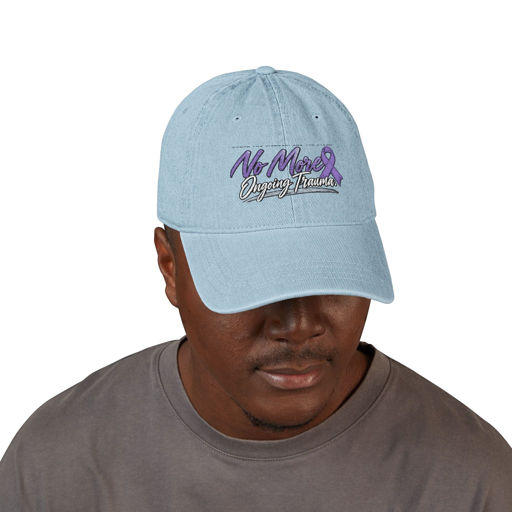 Embroidered Denim Cap — "No More" Ongoing Trauma Awareness Hat