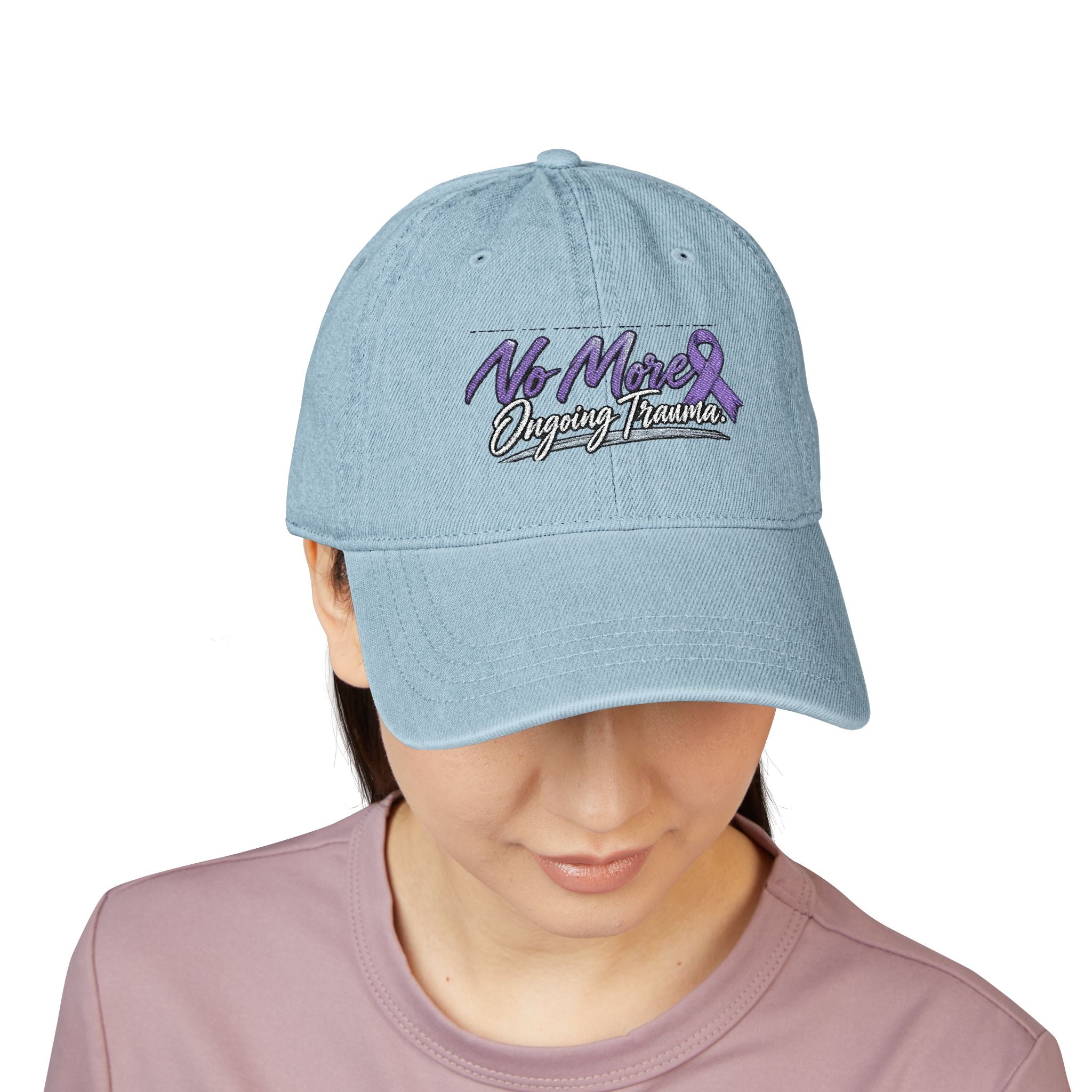 Embroidered Denim Cap — "No More" Ongoing Trauma Awareness Hat