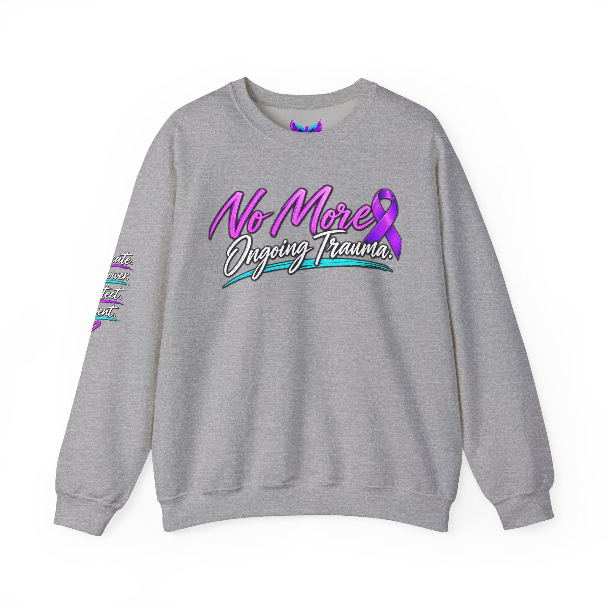 No More Ongoing Trauma Crewneck Sweatshirt — Mental Health Awareness Ribbon Design