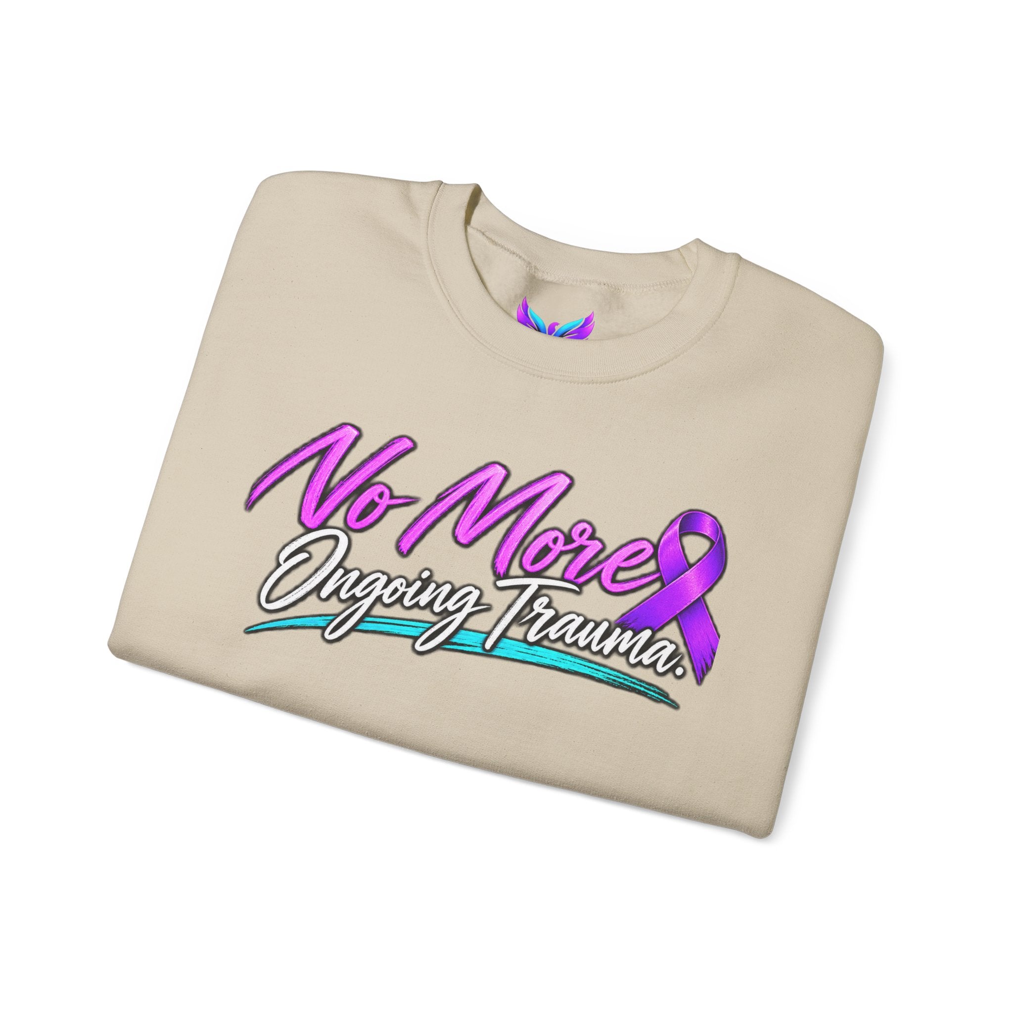 No More Ongoing Trauma Crewneck Sweatshirt — Mental Health Awareness Ribbon Design
