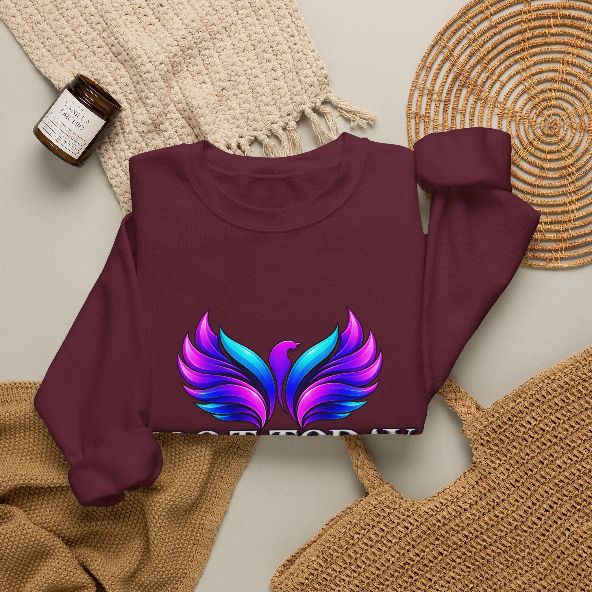 Mental Health Awareness Crewneck Sweatshirt — "Not Today" Phoenix Design with "I Choose Peace Over Pain" Back Art