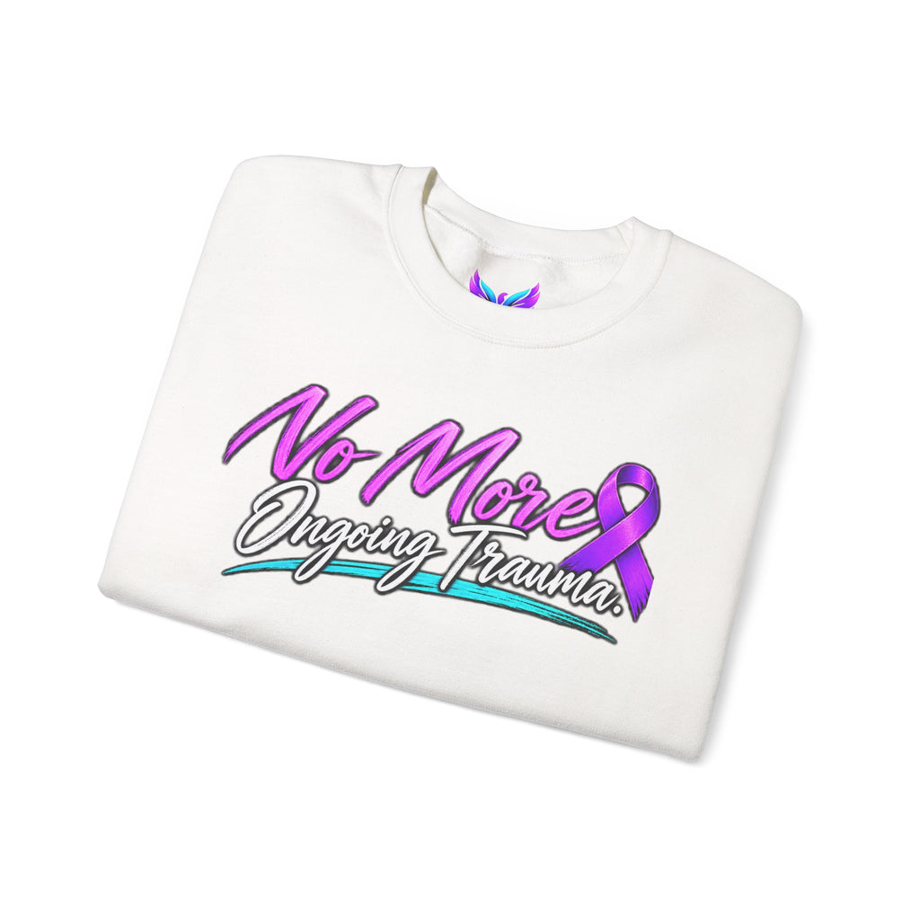 No More Ongoing Trauma Crewneck Sweatshirt — Mental Health Awareness Ribbon Design