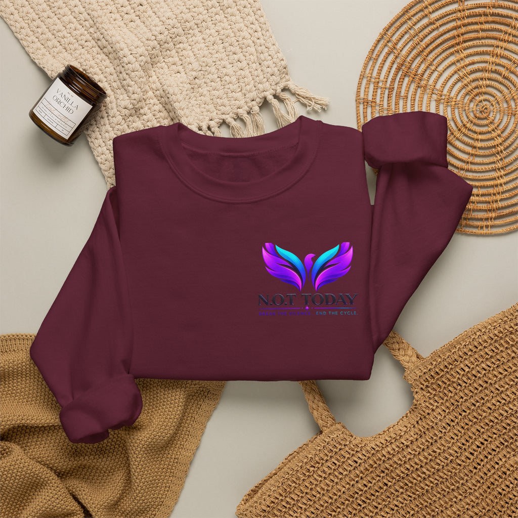 Trauma Awareness Crewneck Sweatshirt — “Not Today” Butterfly & “No More” Ribbon Design