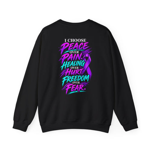 Mental Health Awareness Crewneck Sweatshirt — "Not Today" Phoenix Design with "I Choose Peace Over Pain" Back Art