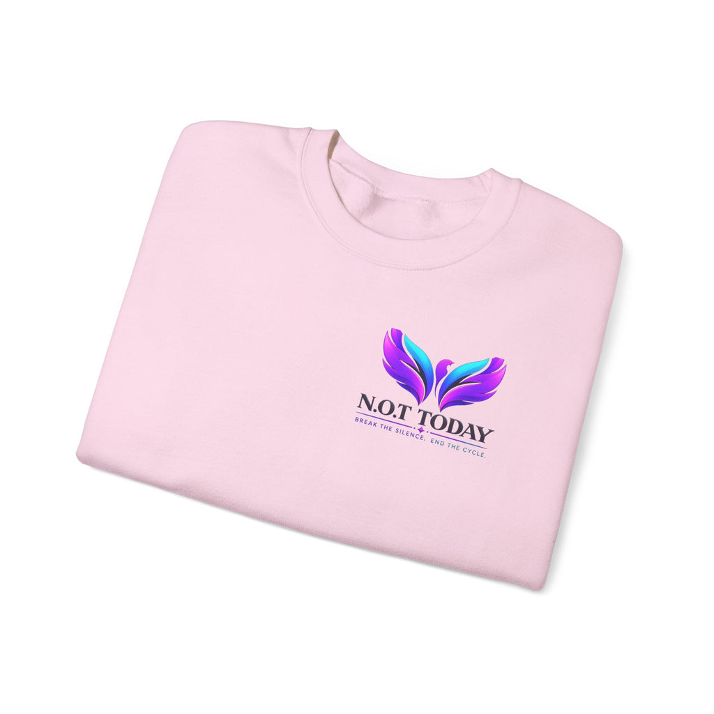 Trauma Awareness Crewneck Sweatshirt — “Not Today” Butterfly & “No More” Ribbon Design