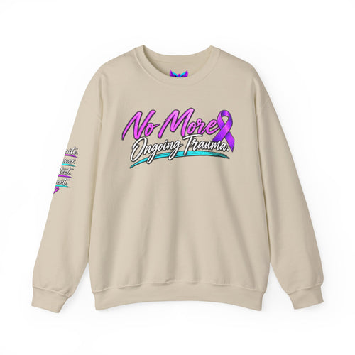 No More Ongoing Trauma Crewneck Sweatshirt — Mental Health Awareness Ribbon Design