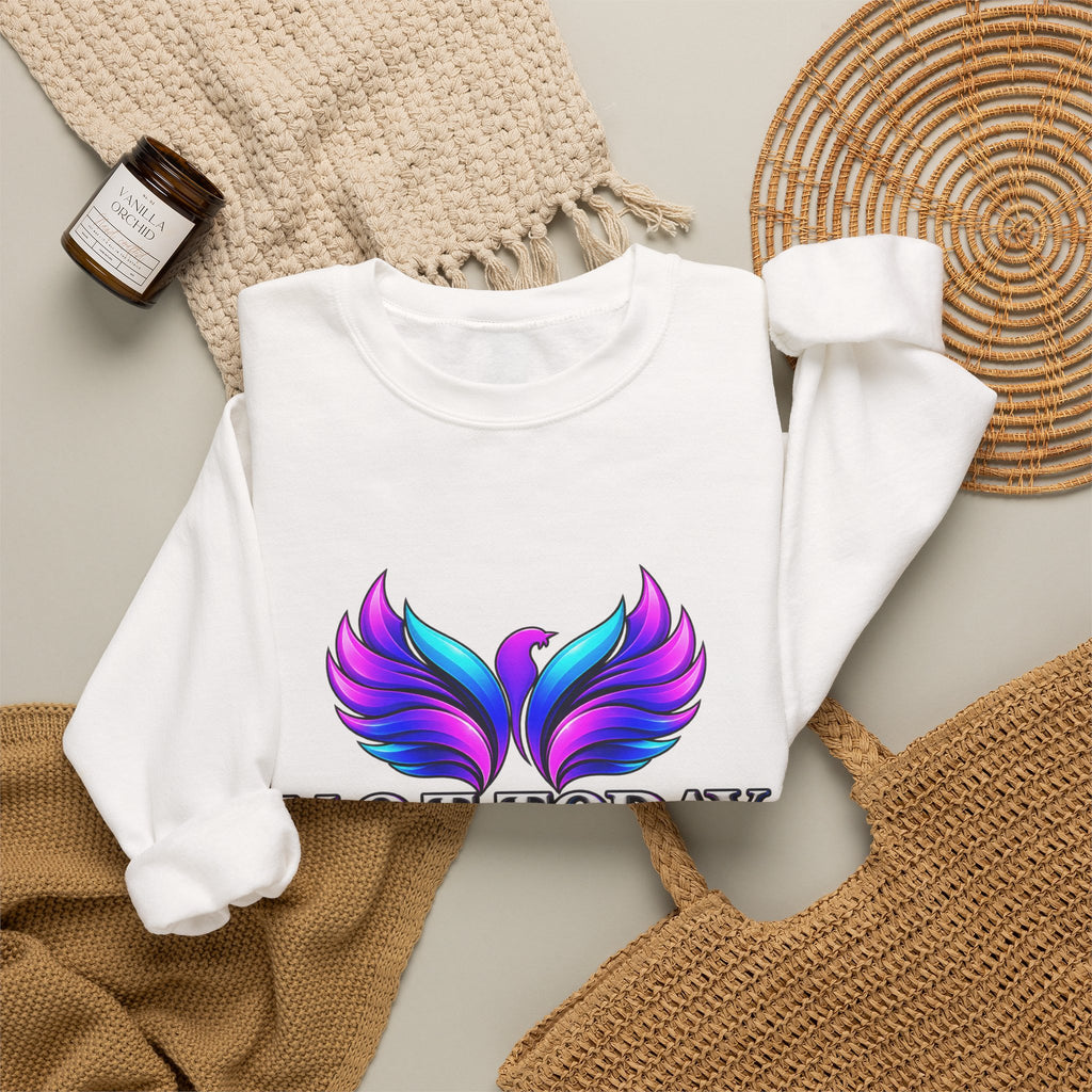 Mental Health Awareness Crewneck Sweatshirt — "Not Today" Phoenix Design with "I Choose Peace Over Pain" Back Art