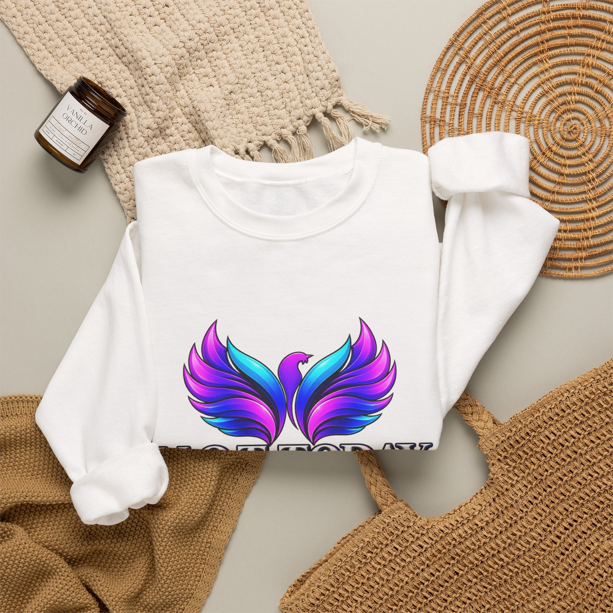 Mental Health Awareness Crewneck Sweatshirt — "Not Today" Phoenix Design with "I Choose Peace Over Pain" Back Art