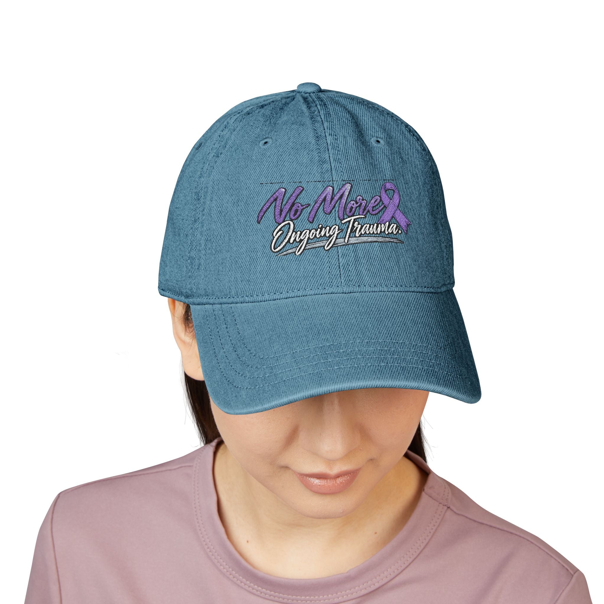 Embroidered Denim Cap — "No More" Ongoing Trauma Awareness Hat