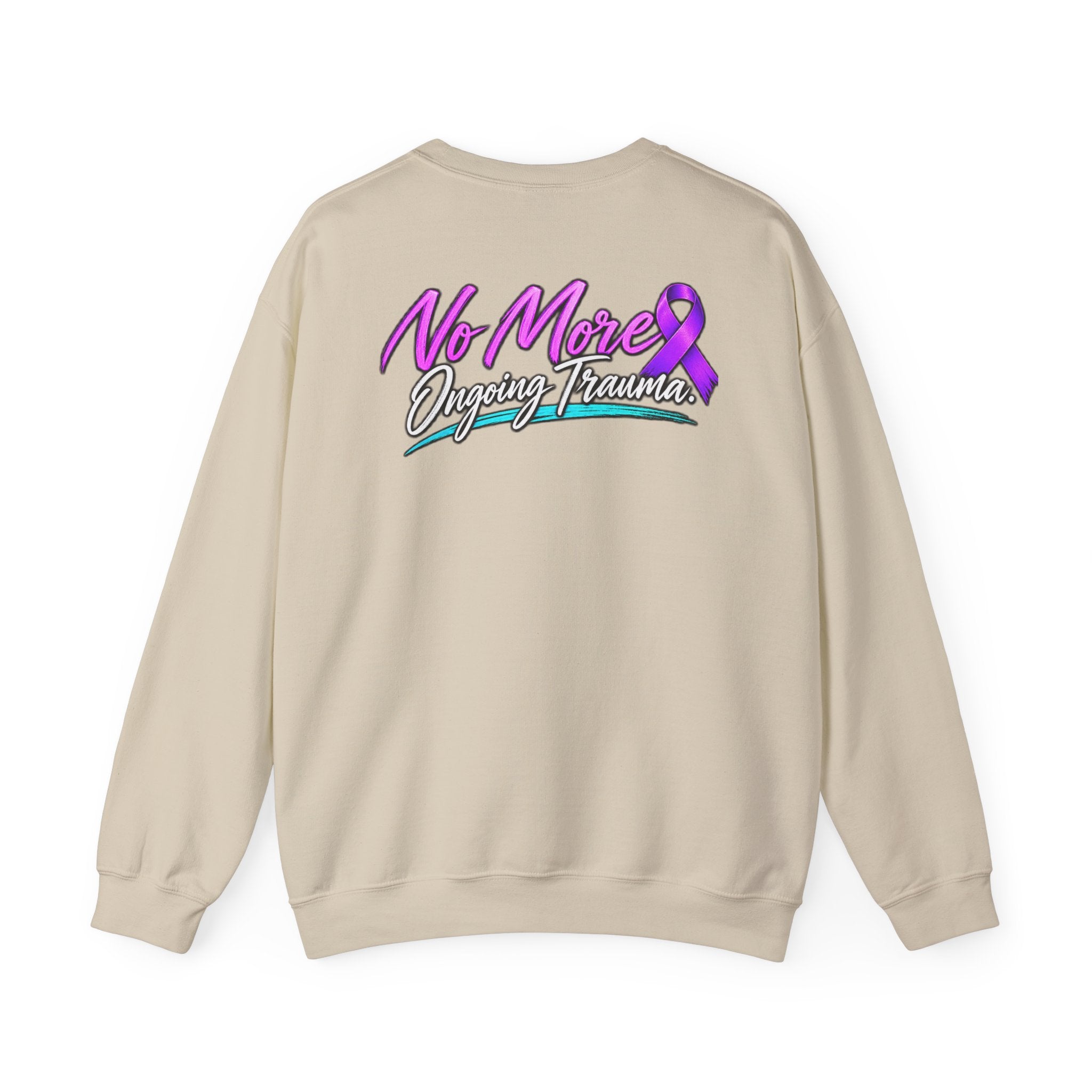 Trauma Awareness Crewneck Sweatshirt — “Not Today” Butterfly & “No More” Ribbon Design