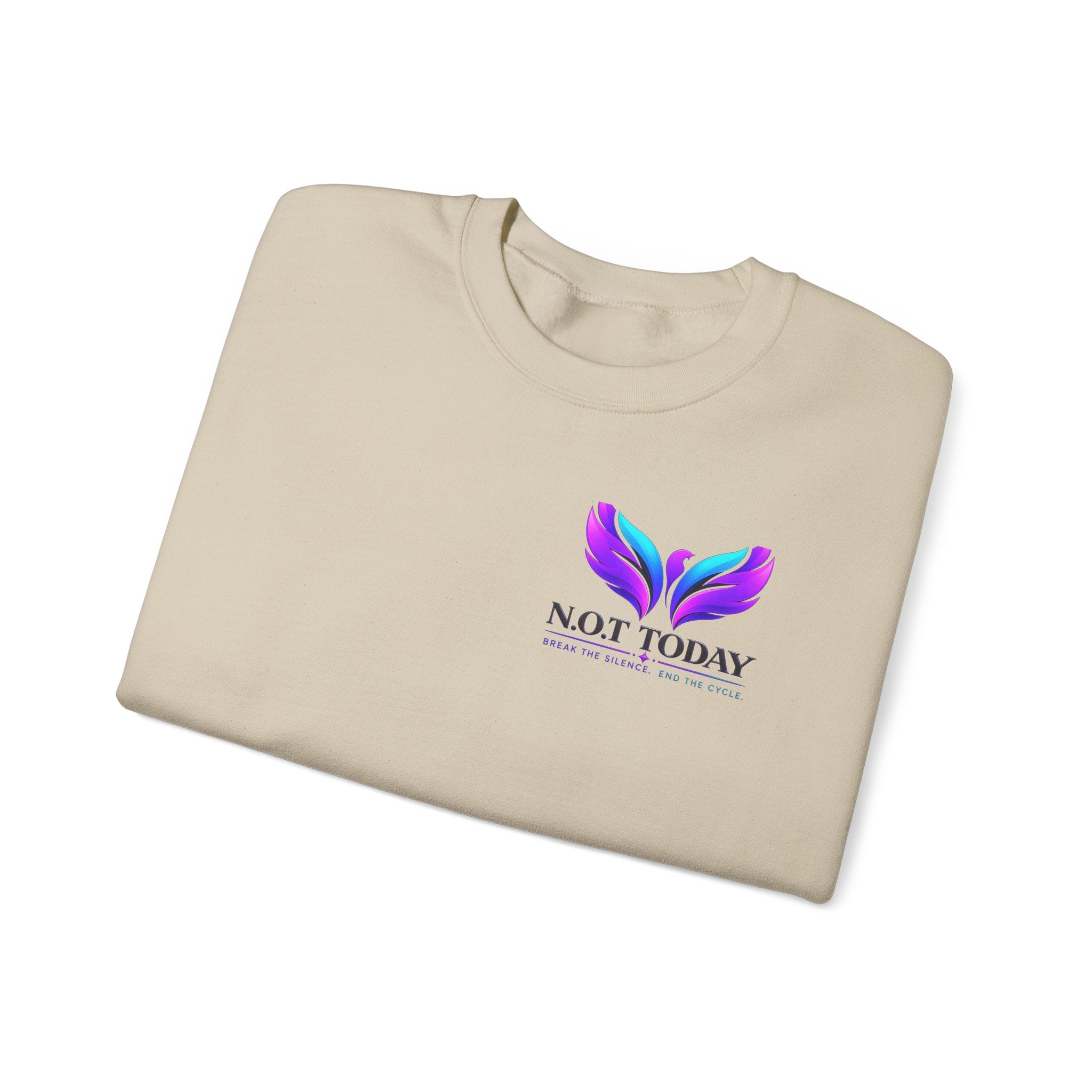 Trauma Awareness Crewneck Sweatshirt — “Not Today” Butterfly & “No More” Ribbon Design
