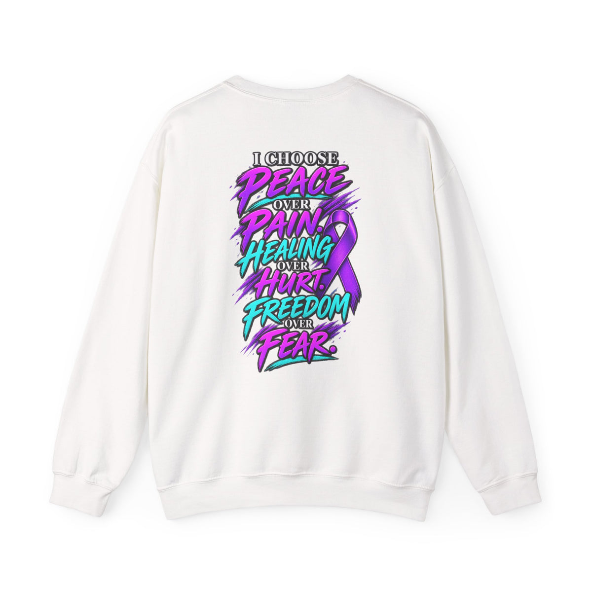 Mental Health Awareness Crewneck Sweatshirt — "Not Today" Phoenix Design with "I Choose Peace Over Pain" Back Art