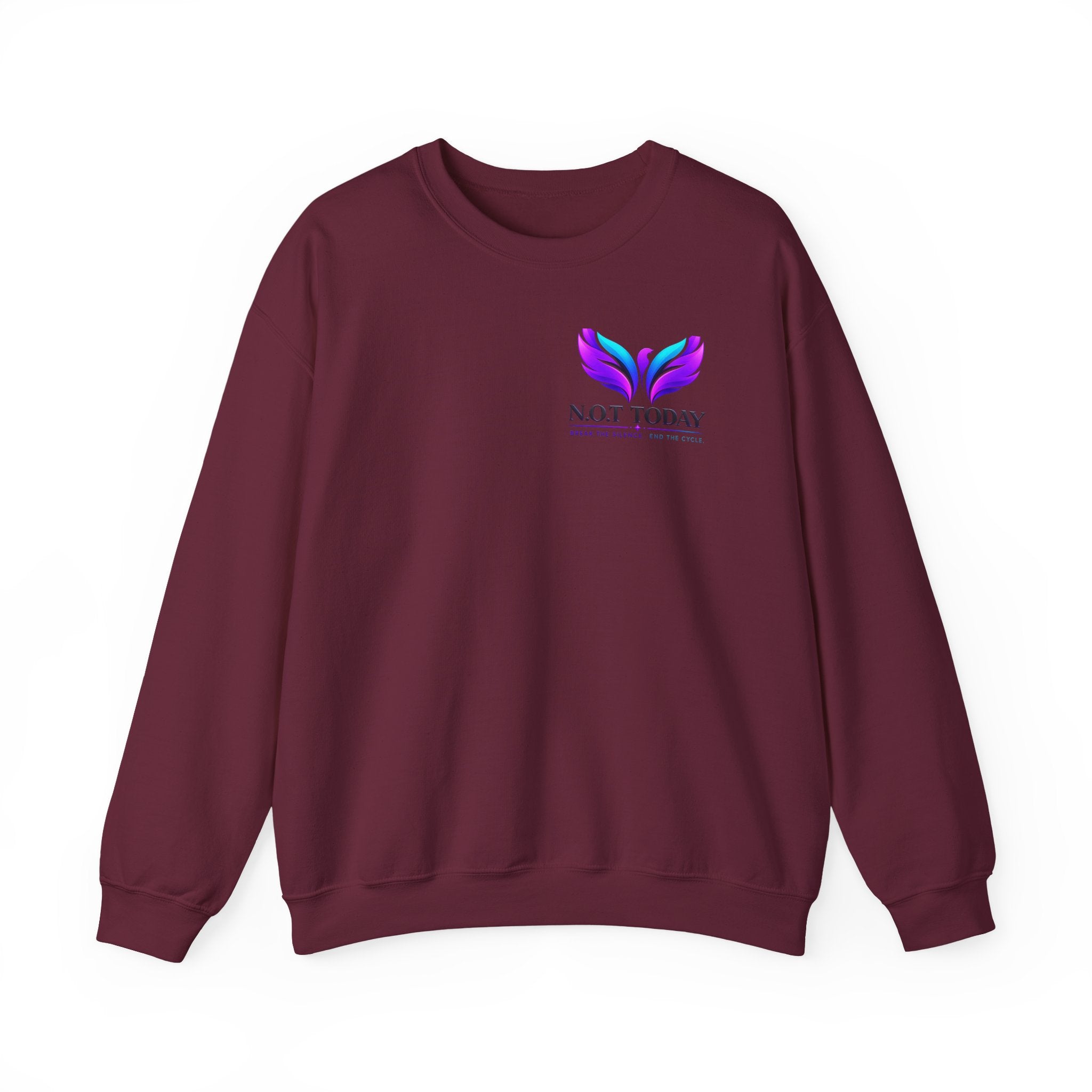 Trauma Awareness Crewneck Sweatshirt — “Not Today” Butterfly & “No More” Ribbon Design